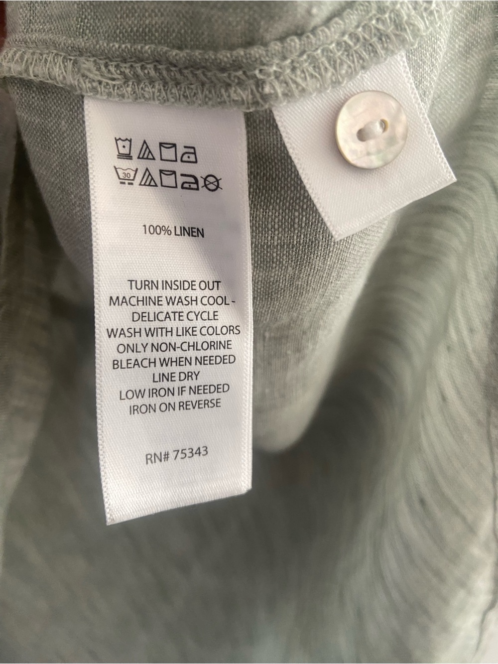SIGRID OLSEN 100% Linen Shirt 1X Sage Green Button Roll Tab Sleeve Blouse - Picture 5 of 7